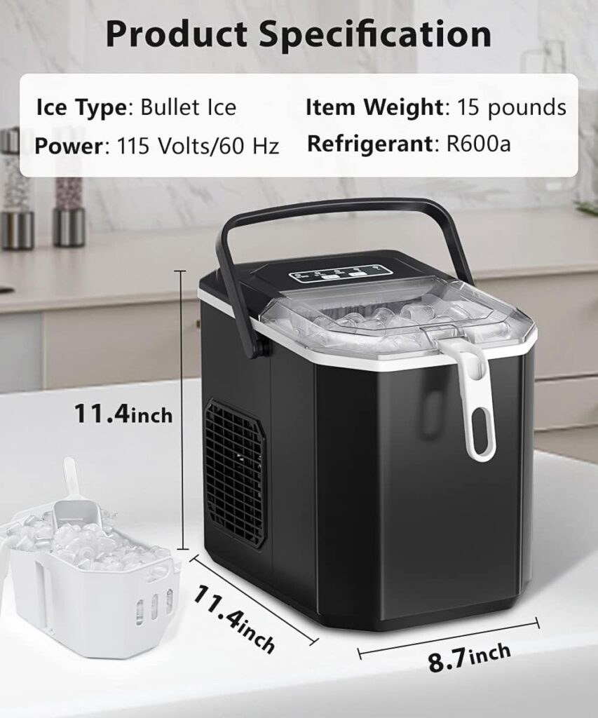 COWSAR Ice Makers Countertop, Ice Maker Machine 6 Mins/9 Pcs Bullet Portable Ice Maker Machine 26.5lbs/24Hrs with Self-Cleaning, Ice Scoop and Basket, Ice Maker for Party/Kitchen/Home/Office
