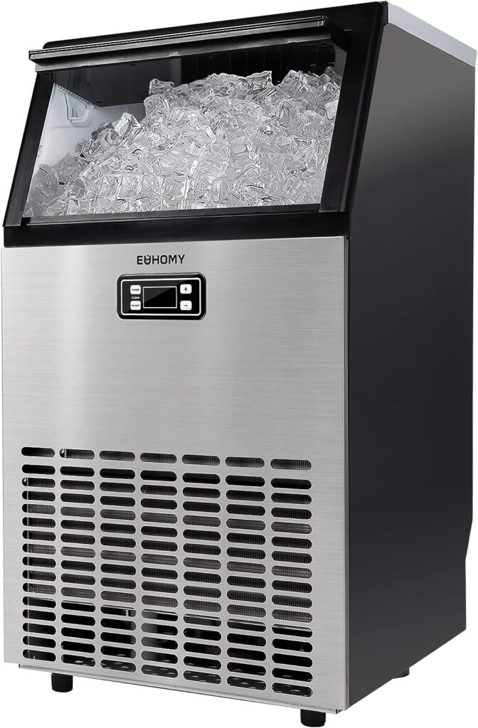 EUHOMY Commercial Ice Maker Machine, 99lbs/24H Stainless Steel Under Counter ice Machine with 33lbs Ice Storage Capacity, Freestanding Ice Maker.