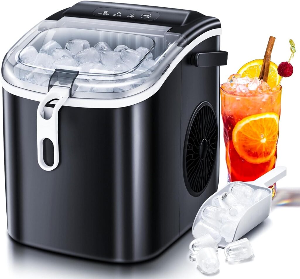 Xbeauty Ice Makers Countertop,Protable Ice Maker Machine with Self-Cleaning, 26Lbs/24H,9 Ice Cubes/8 Mins, Ice Scoop, and Basket, Ice Maker for Home/Kitchen/Office/Party-Black